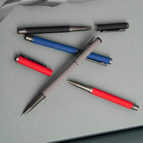 Ручка шариковая TRENDY, черный/темно-серый, металл, пластик, софт-покрытие