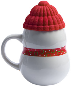 Кружка SNOWMAN с крышкой, белый с красным, 380мл, фарфор, силикон