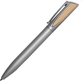 H38023/47 - Ручка шариковая SOLO, серебряный, металл, пластик, дерево, цвет чернил синий