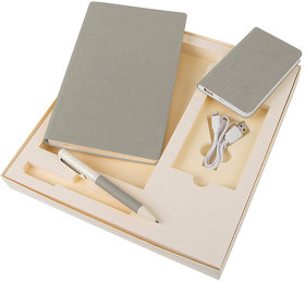 Набор подарочный PROVENCE; Универсальный аккумулятор(5000мАh), блокнот и ручка; светло-серый, шт