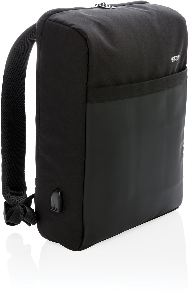 Артикул: XP762.371 — Антикражный рюкзак Swiss Peak 15"  с RFID защитой и разъемом USB, черный