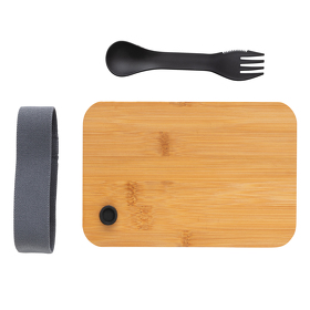 Контейнер для еды из PP с бамбуковой крышкой и столовым прибором