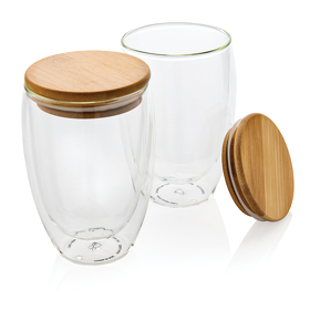 Набор стаканов из боросиликатного стекла с двойными стенками и бамбуковой крышкой, 350 мл, 2 шт. (XP432.270)