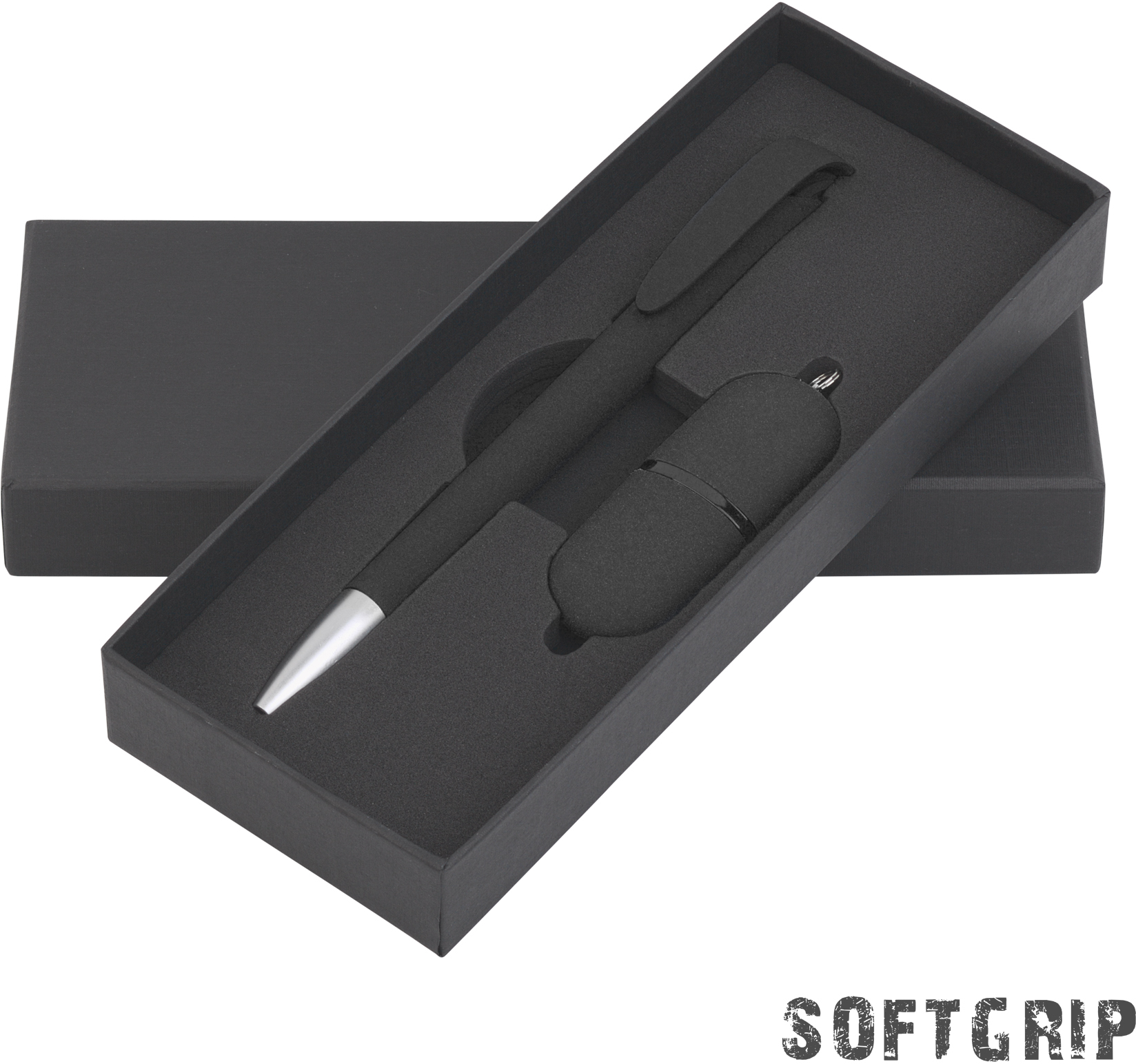Артикул: E8850-3 — Набор ручка + флеш-карта 16 Гб в футляре, черный, покрытие soft grip