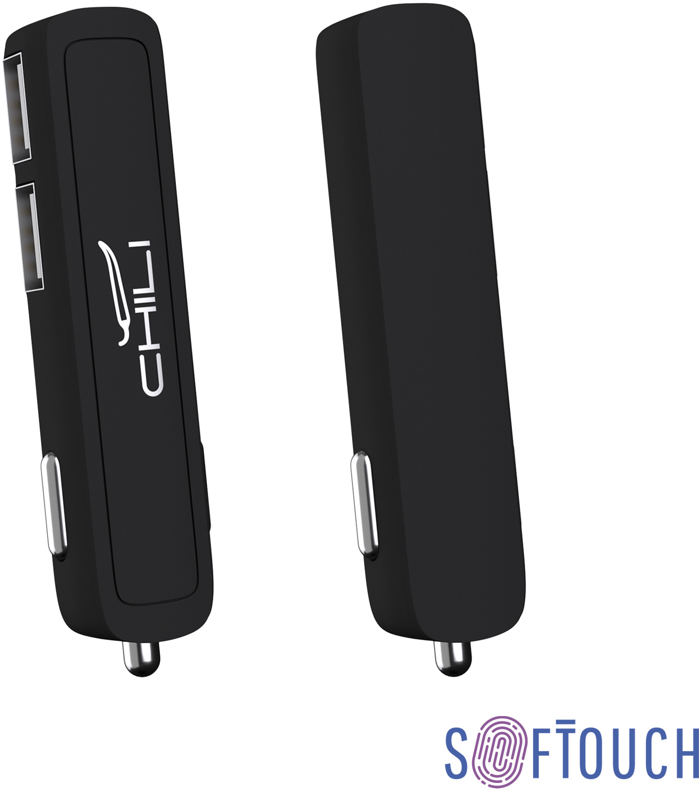Артикул: E6912-3 — Автомобильное зарядное устройство "Slam" с 2-мя разъёмами USB, покрытие soft touch