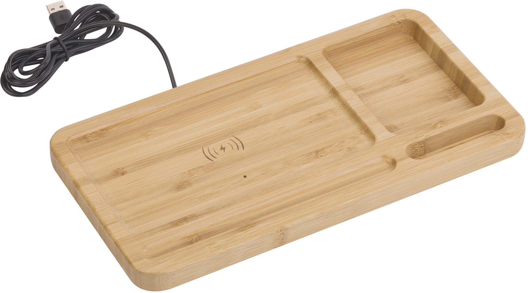 Артикул: E2511 — Настольный органайзер "Woodstock" с беспроводным зарядным устройством, бамбук