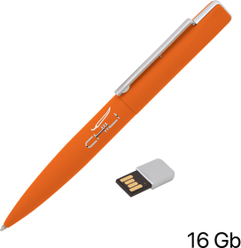 Ручка шариковая "Callisto" с флеш-картой 16Gb, оранжевый, покрытие soft touch (E6828-10S/16Gb)