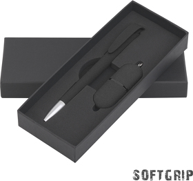 Набор ручка + флеш-карта 16 Гб в футляре, черный, покрытие soft grip (E8850-3)