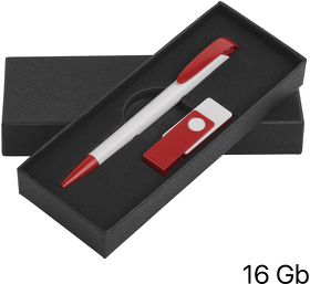 E70120-1/4/16Gb - Набор ручка + флеш-карта 16Гб в футляре, белый/красный