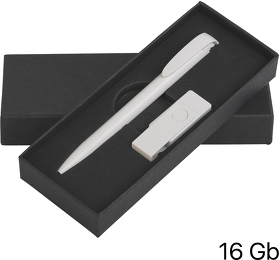 E70120-1/16Gb - Набор ручка + флеш-карта 16Гб в футляре, белый/красный