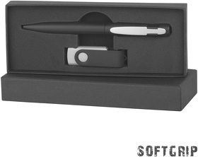 Набор ручка + флеш-карта 16 Гб в футляре, покрытие softgrip (E6988-3/SS/16Gb)