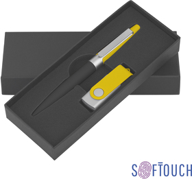 Набор ручка + флеш-карта 8 Гб в футляре, черный/желтый, покрытие soft touch # (E6892-3/8S/8Gb)