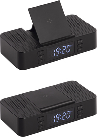 Настольные часы "Smart Box" с bluetooth колонкой (2х3Вт), беспроводным (15W) зарядным устройством и складной подставкой под смартфон (E9613-3)