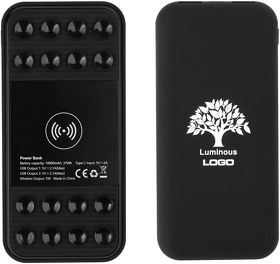 Беспроводное зарядное устройство "Sticky SOFTTOUCH", 10000 mAh с подсветкой логотипа и присосками (E9617-3)