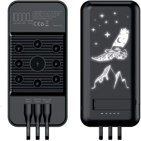 Беспроводное зарядное (22.5/15W) устройство "Topfull SOFTTOUCH" 10000 mAh с подсветкой лого, присосками, встроенными кабелями, с подставкой (E9634-3)