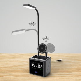 E9639-3 - Лампа "Smart Flex" с беспроводным 3в1 (15W) ЗУ с MagSafe, часами, карандашницей и подсветкой логотипа