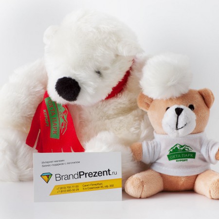 Игрушка «Белый медведь», с красным шарфом, арт.: P6473.50 с логотипом, пример