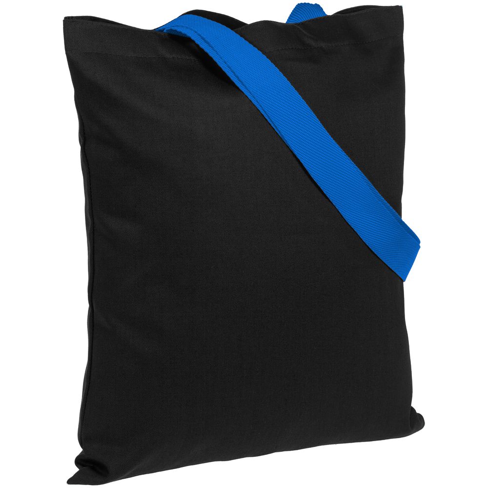 Артикул: P10766.38 — Холщовая сумка BrighTone, черная с ярко-синими ручками