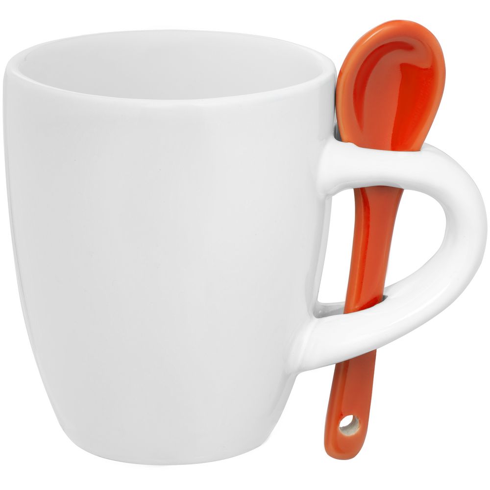 Артикул: P13138.62 — Кофейная кружка Pairy с ложкой, белая с оранжевой