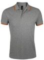 P5851.12 - Рубашка поло мужская Pasadena Men 200 с контрастной отделкой, серый меланж c оранжевым