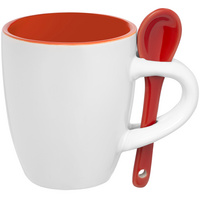 P13138.25 - Кофейная кружка Pairy с ложкой, оранжевая с красной