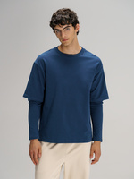 Футболка оверсайз с двойным рукавом Kosmos, темно-синяя (P19180.40)