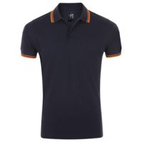 P5851.42 - Рубашка поло мужская Pasadena Men 200 с контрастной отделкой, темно-синяя (navy) с неоново-оранжевым