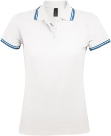 Рубашка поло женская Pasadena Women 200 с контрастной отделкой, белая с голубым (P5852.67)