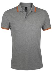Рубашка поло мужская Pasadena Men 200 с контрастной отделкой, серый меланж c оранжевым (P5851.12)