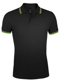 P5851.39 - Рубашка поло мужская Pasadena Men 200 с контрастной отделкой, черная с зеленым