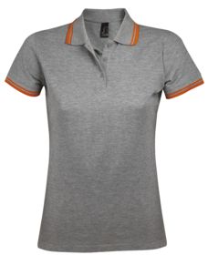 P5852.12 - Рубашка поло женская Pasadena Women 200 с контрастной отделкой, серый меланж c оранжевым