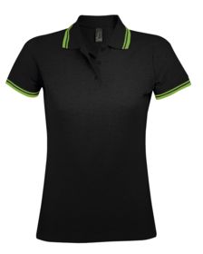 P5852.39 - Рубашка поло женская Pasadena Women 200 с контрастной отделкой, черная с зеленым
