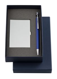 Набор Join: футляр для визиток и шариковая ручка, синий (P5904.40)