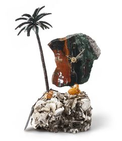 Часы «Пальмовый рай» из яшмы с бронзой (P20145)